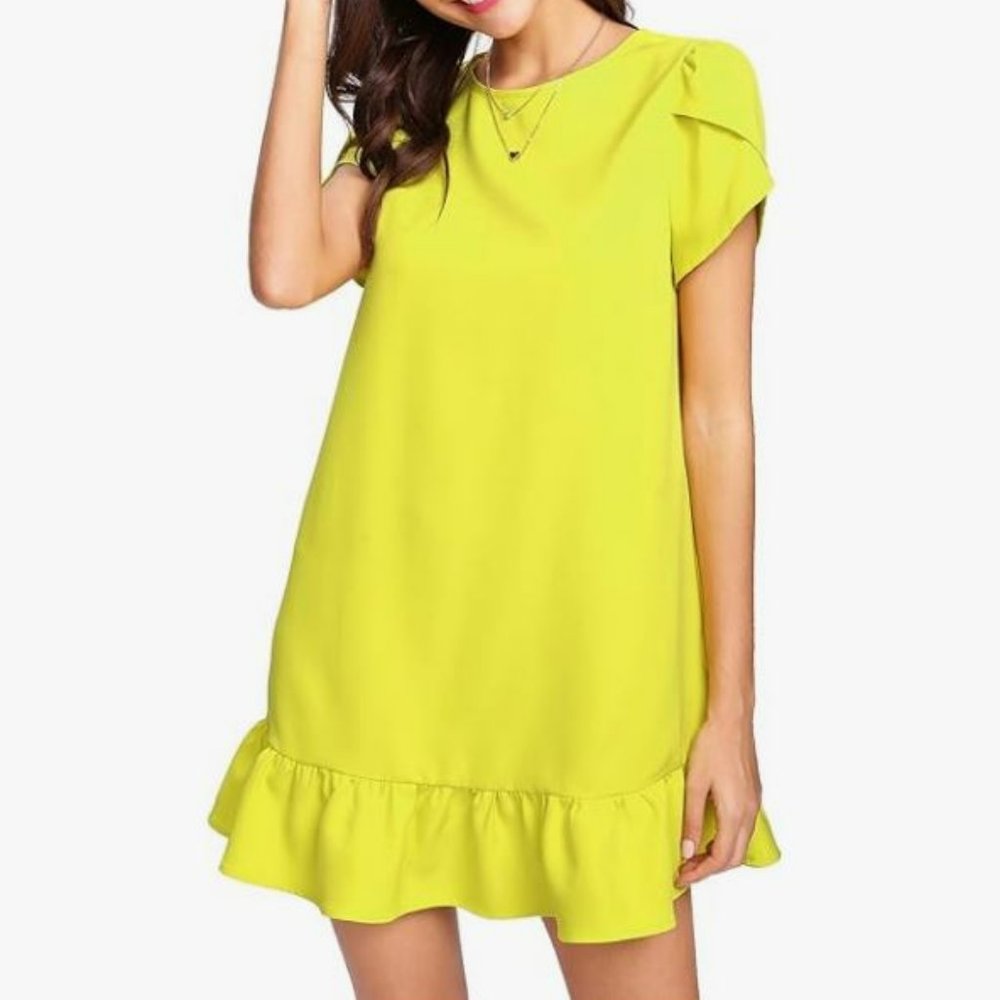Neon Yellow Short Sleeve Shift Dress